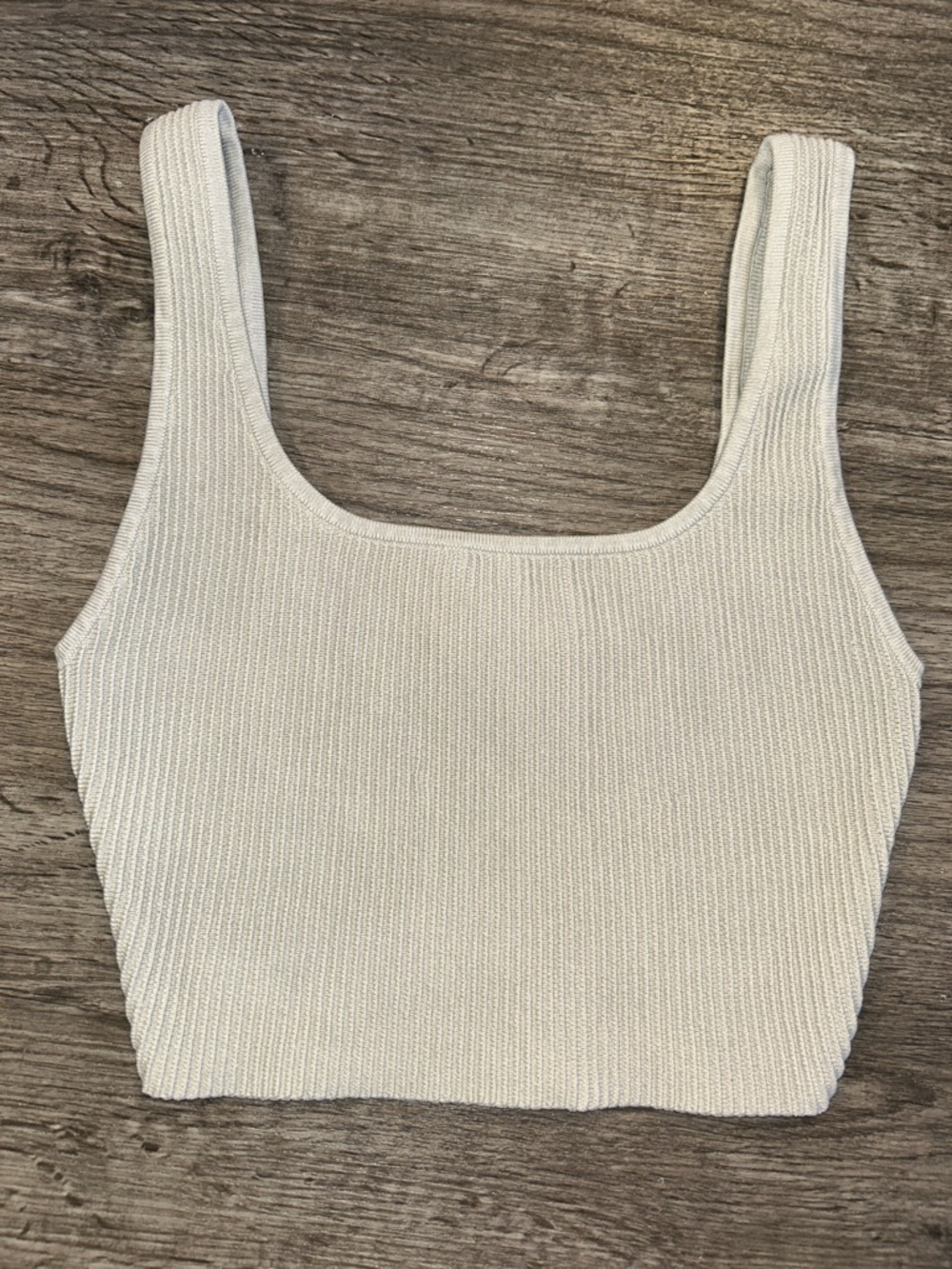 Aritzia Babaton XS Ribbed Knit Crop Tank Beige Square Neck Fitted - Picture 2 of 5